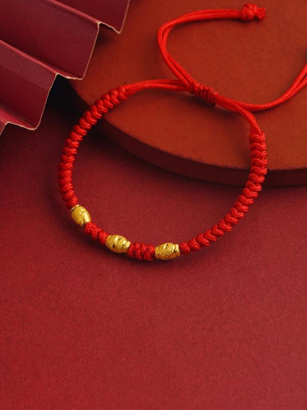 Lucky Bead Decorated Copper Bracelet,  Retro Adjustable Bracelet for Women & Men, Fashion Jewelry for Party, Daily Clothing Decor, Trendy All-match & Exquisite Jewelry for Birthday Gift
