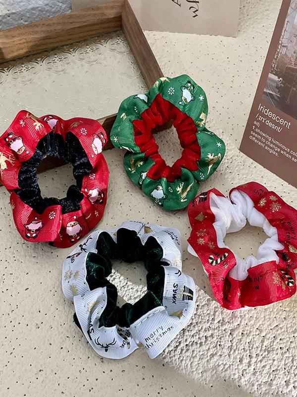 Christmas Themed Ruched Hair Tie, 2024 New Style Cute Hair Accessories for Women & Girls, Minimalist Headwear Suitable for Thick Hair Hairstyles Ideas