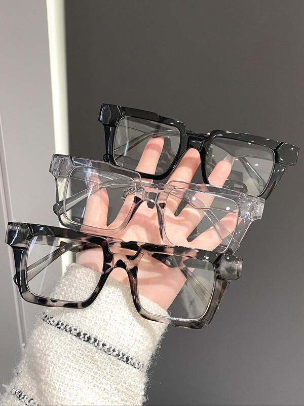 Unisex Simple Style Plain Color Square Frame Eyeglasses, Trendy Casual Eyeglasses for Everyday Use, Fashion Accessories for Outdoor Activities