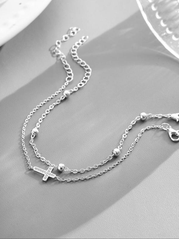 Elegant Cross & Bead Charm Design Bracelets, Exquisite Trendy Adjustable Strap Bracelets for Women, Chic Gorgeous Jewelry As Gift for Girlfriend