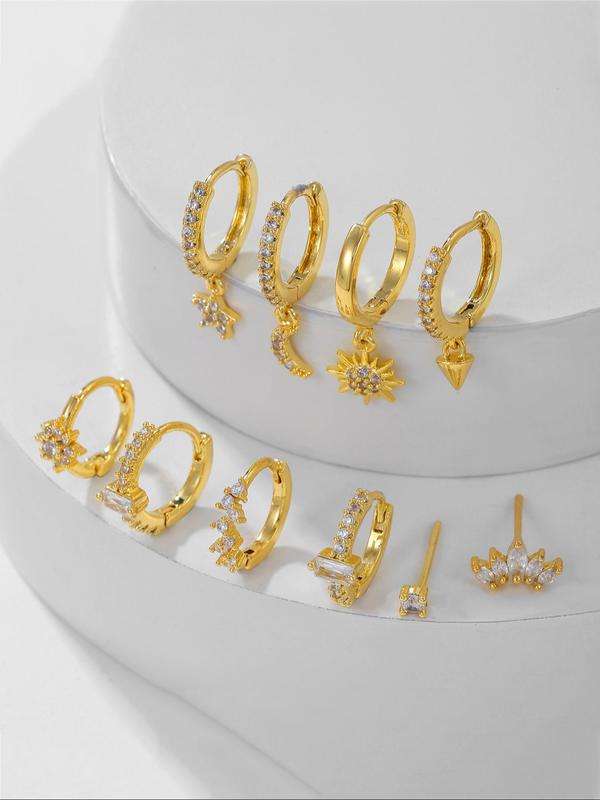 Sun & Star & Moon Design Earrings Set, Fashionable Rhinestone Decor Earrings for Women & Girls, Trendy All-match & Exquisite Jewelry for Birthday Gift