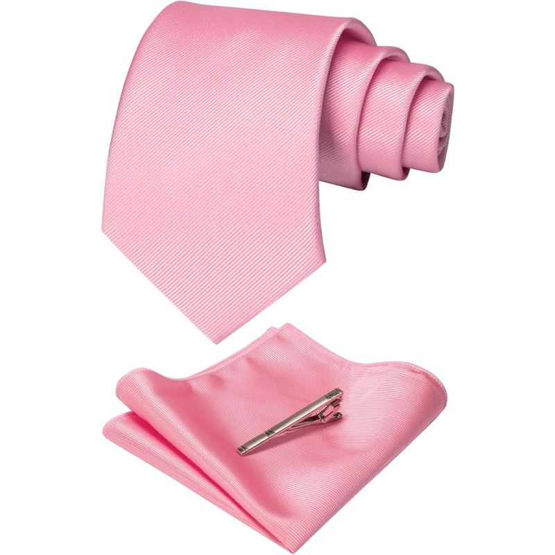 Solid Color Formal Necktie and Pocket Square Tie Clip Sets for Men