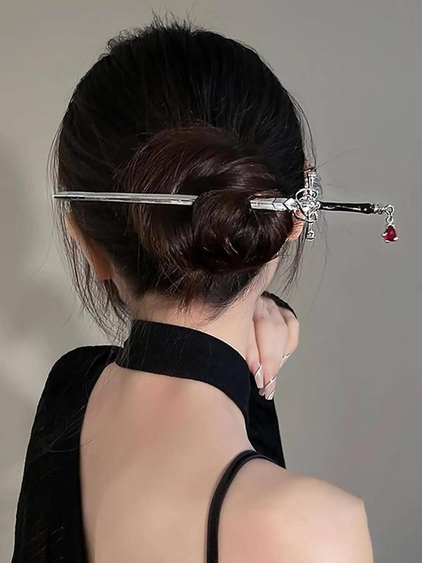 Elegant Rhinestone Decorated Sword Shaped Hair Pin, Fashion Creative Alloy Jewelry for Women and Girls, Retro All-match Accessories for Party, Daily Clothing Decoration