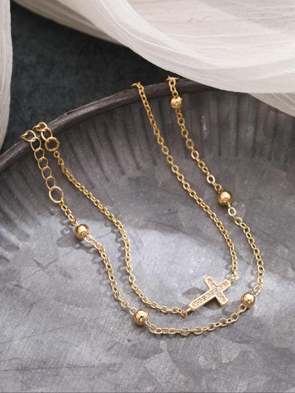 Elegant Cross & Bead Charm Design Bracelets, Exquisite Trendy Adjustable Strap Bracelets for Women, Chic Gorgeous Jewelry As Gift for Girlfriend