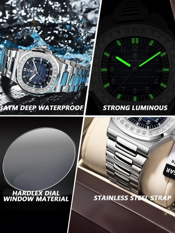 Men's Business Fashion Round Dial Analog Luminous Quartz Watch, Fashion Waterproof Watch for Party, Daily Clothing Decor, Trendy All-match & Exquisite Watch for Birthday Gift with Box