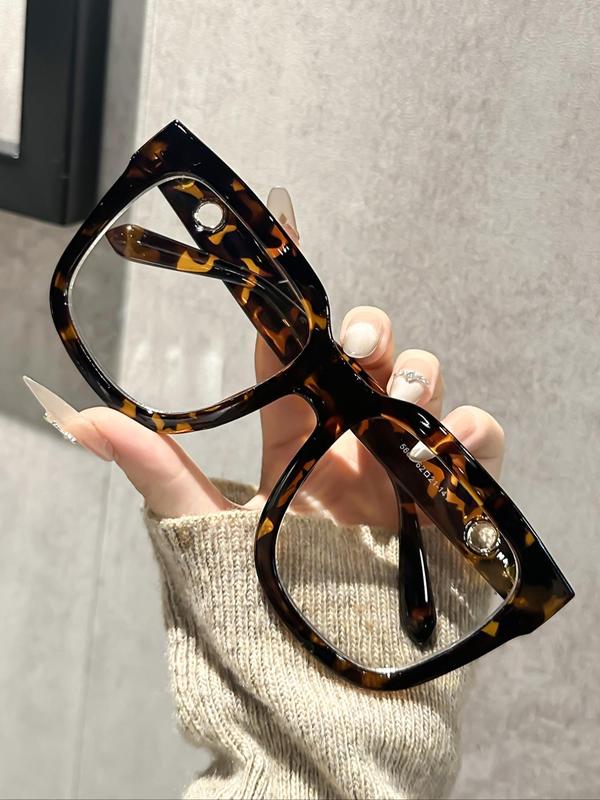 Unisex Fashionable Tortoiseshell Pattern Square Frame Eyeglasses, Trendy Casual Eyeglasses for Everyday Use, Fashion Accessories for Outdoor Activities