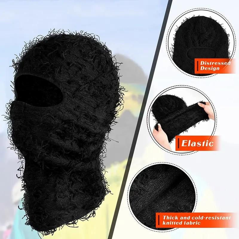 Knitted Face Mask Funny Wool Head Cover Baraklafar Hat Halloween Warmth Head Cover Solid Color Distressed Balaclava Mask, Full Face Cover Windproof Thermal Ski Mask, Outdoor Knit Headgear