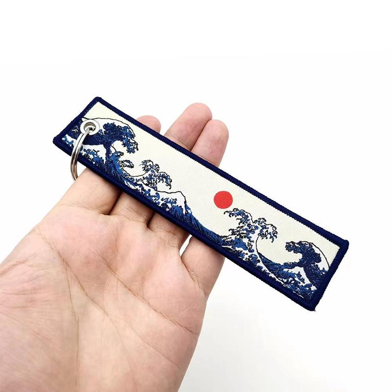 Embroidery Wave Pattern Car Keychain, Portable Decorative Keychain for Car Key, Car Interior Decoration Accessories for Men & Women