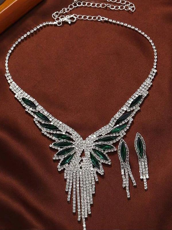 Women's Elegant Rhinestone Decorated Jewelry Set, Exquisite Trendy Tassel Design Necklace & Dangle Earrings, Chic Jewelry Set for Party Decoration
