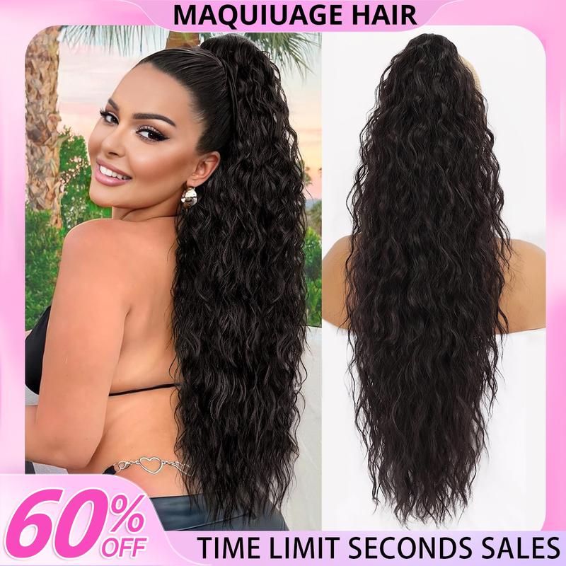 [Black Friday] 30 Inch Claw Long Wavy Ponytail Extension Black Brown Curly Pony Tail Clip in Hair Extensions for Women Fluffy Natural Looking Synthetic Hairpiece for Daily Use
