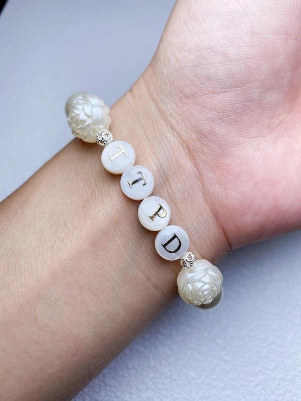 Letter Design Beaded Bracelet, Fashionable Butterfly & Flower Design Beaded Bracelet for Women & Girls, Trendy All-match & Exquisite Jewelry for Birthday Gift