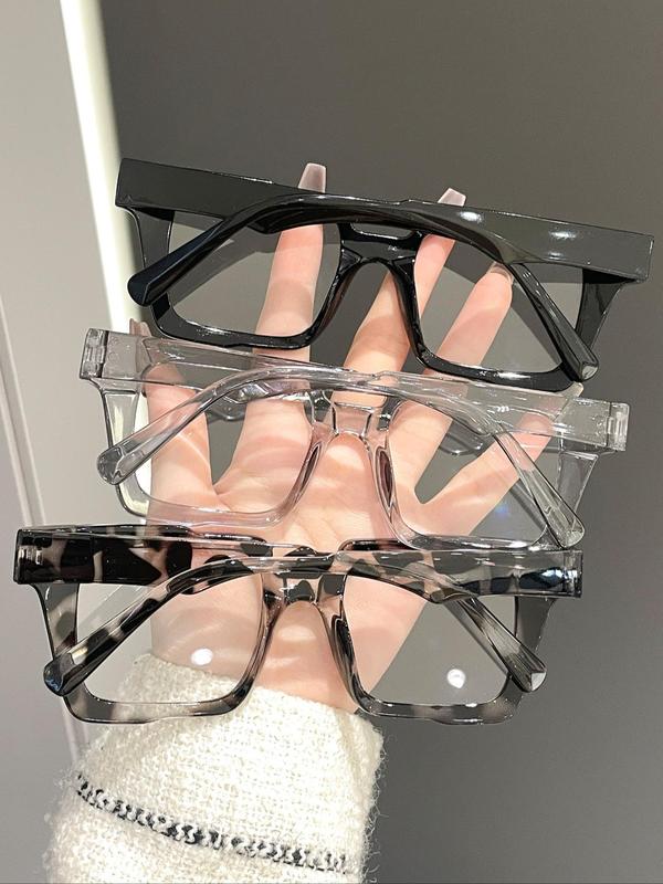 Unisex Simple Style Plain Color Square Frame Eyeglasses, Trendy Casual Eyeglasses for Everyday Use, Fashion Accessories for Outdoor Activities