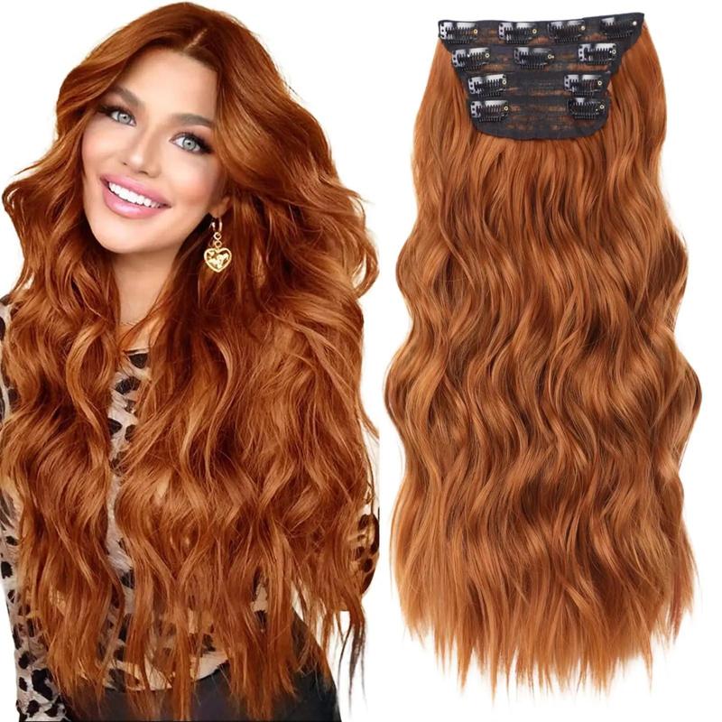 AISI HAIR Clip in Hair Extensions Long Wavy 4PCS Thick Hairpieces 20 inches Synthetic Fiber Double Weft Hair Extensions for Women