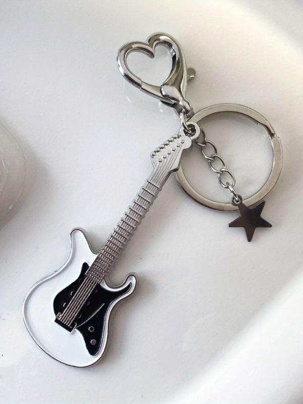 Guitar & Star & Heart Design Keychain, Fashionable Keychain for Men, Trendy All-match & Exquisite Keychain for Birthday Gift
