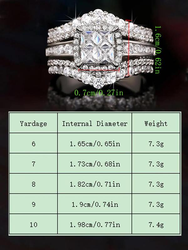 Elegant Square Shaped Rhinestone Decorated Multi-layered Ring, Luxury Jewelry for Women, Trendy All-match & Exquisite Jewelry for Birthday Gift