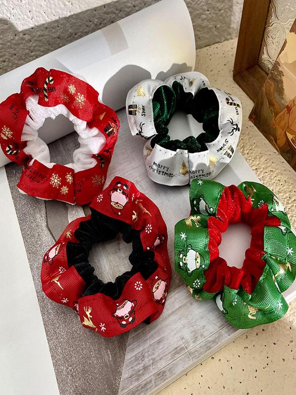 Christmas Themed Ruched Hair Tie, 2024 New Style Cute Hair Accessories for Women & Girls, Minimalist Headwear Suitable for Thick Hair Hairstyles Ideas