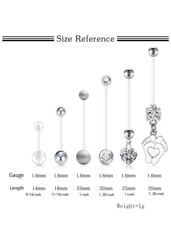 6pcs Belly Button Ring, Elastic Transparent Belly Button Piercing, Body Jewelry for Women & Men