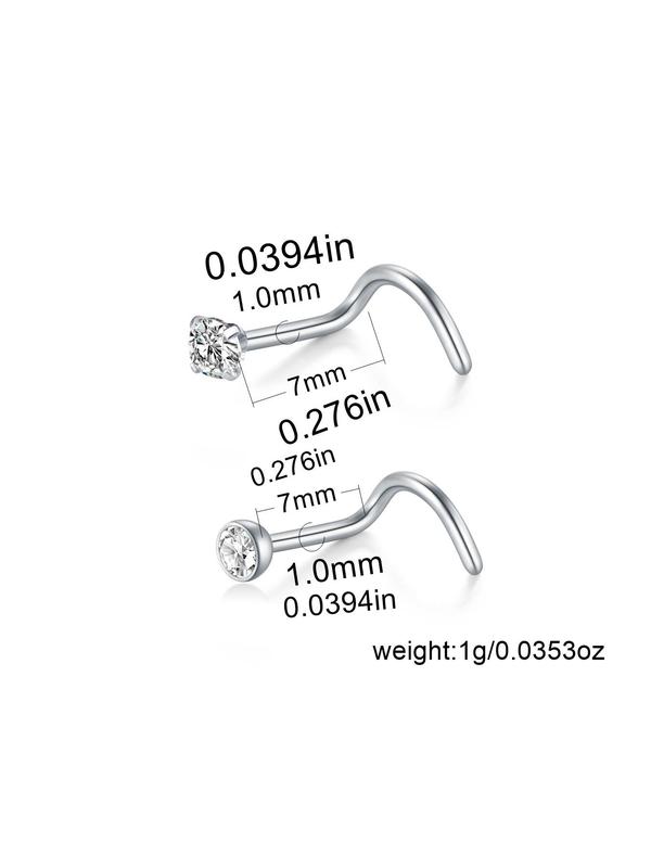 10pcs Rhinestone Decor Nose Ring, Stainless Steel Nose Stud For Women & Men, Body Jewelry For Daily & Party