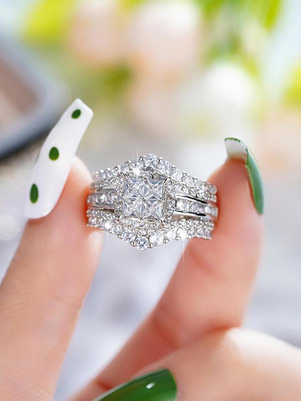 Elegant Square Shaped Rhinestone Decorated Multi-layered Ring, Luxury Jewelry for Women, Trendy All-match & Exquisite Jewelry for Birthday Gift