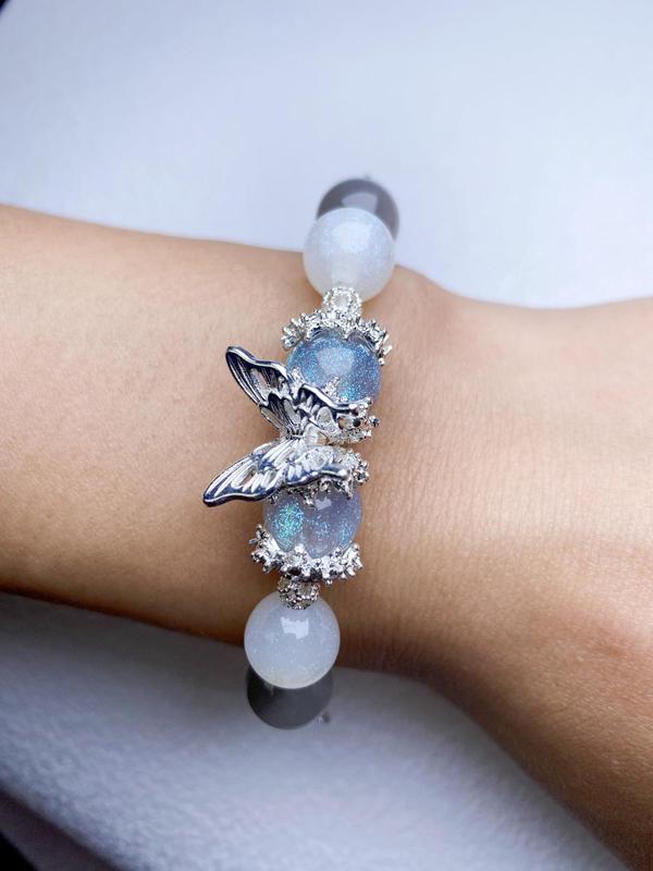 Letter Design Beaded Bracelet, Fashionable Butterfly & Flower Design Beaded Bracelet for Women & Girls, Trendy All-match & Exquisite Jewelry for Birthday Gift