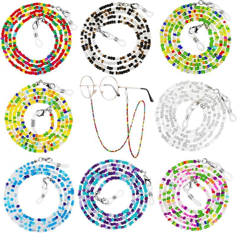 8 count Beaded Eyeglass Chain Eye Glass Chain Around  Colored Beaded Glasses Lanyard for Reading Glasses  Strap Sunglass Mask Holders with Eyeglass Loop for Women Men