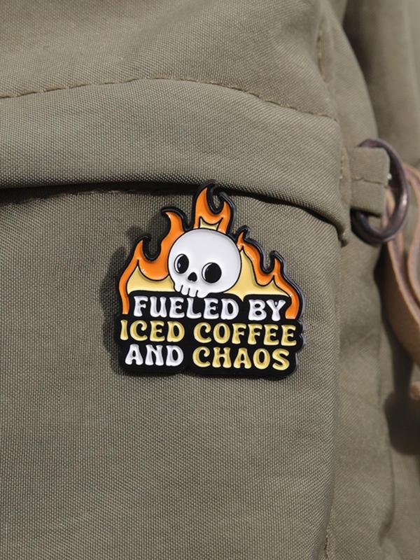 Creative Skull & Fire & Letter Design Brooch, Fashion Alloy Badge for Daily Clothing Decor, Clothes Accessories for Men & Women