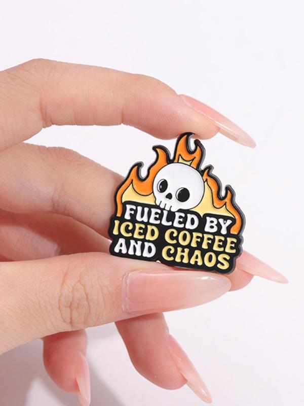 Creative Skull & Fire & Letter Design Brooch, Fashion Alloy Badge for Daily Clothing Decor, Clothes Accessories for Men & Women