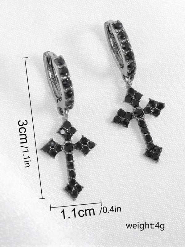 Women's Punk Style Rhinestones Decorated Cross Design Dangle Earrings, Casual Trendy Dangle Earrings, Fashionable Jewelry for Party & Daily Decoration