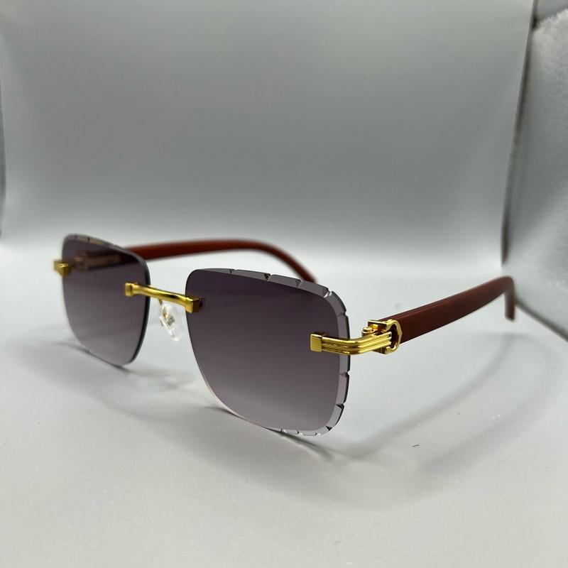 Diamond Cut Rimless Sunglasses Wood Grain Spring Colors UV 400 protection Lens All Season Shades