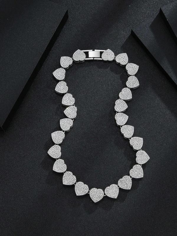 Heart Shaped Rhinestone Decor Jewelry Set, Fashion Necklace & Bracelet for Party, Daily Clothing Decor, Trendy Exquisite Jewelry As Gift