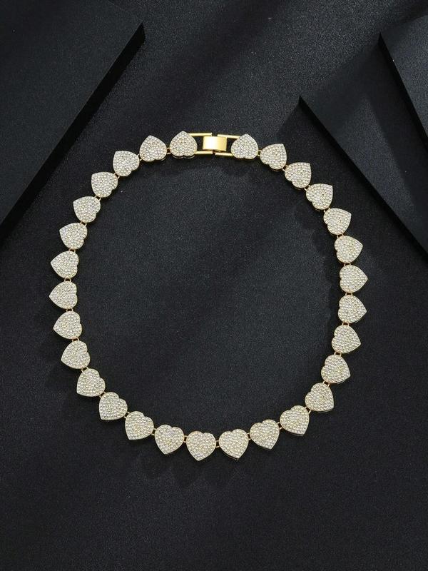 Heart Shaped Rhinestone Decor Jewelry Set, Fashion Necklace & Bracelet for Party, Daily Clothing Decor, Trendy Exquisite Jewelry As Gift