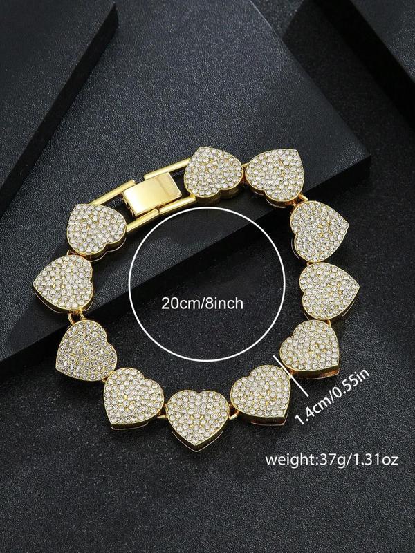 Heart Shaped Rhinestone Decor Jewelry Set, Fashion Necklace & Bracelet for Party, Daily Clothing Decor, Trendy Exquisite Jewelry As Gift