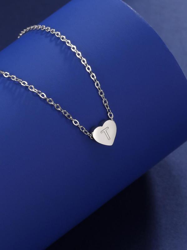 Heart & Letter Design Initial Pendant Necklace for Girlfriend, Elegant Stainless Steel Matching Jewelry, Girl's Temperament All-match Necklace, I Love My Girlfriend