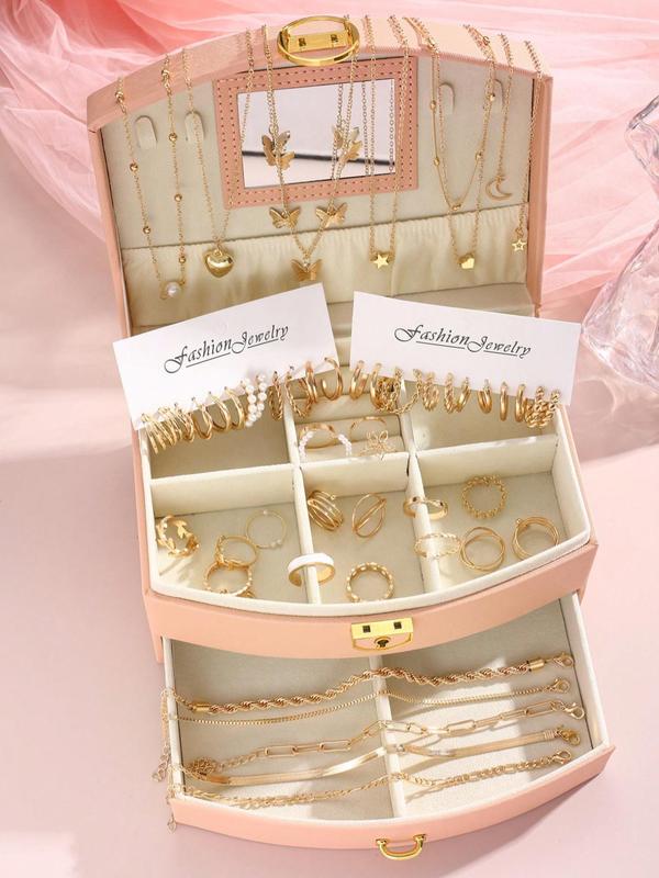 Women's Elegant Faux Pearl Decorated Jewelry Set, Exquisite Trendy Pendant Necklace & Earrings & Ring & Bracelet, Fashionable Jewelry Set for Women As Gift without Box