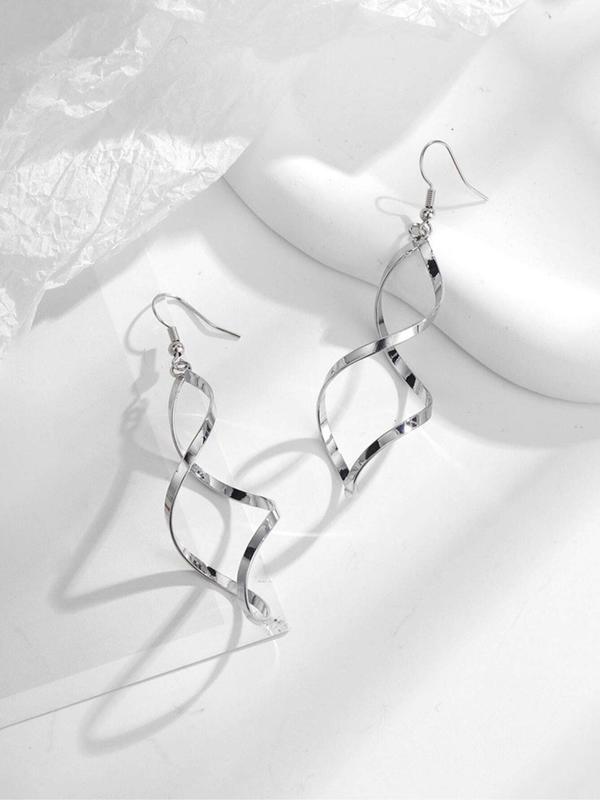 Geometric Wavy Curve Design Dangle Earrings, Unique Elegant Alloy Jewelry for Women, Casual Ear Jewelry for Party, Club and Daily Wear