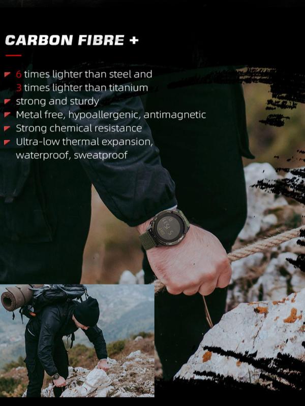 Men's Carbon Fiber Compass Watch, Fashionable Digital Watch with Nylon Watch Strap, 50M Waterproof Sports Watch for Men
