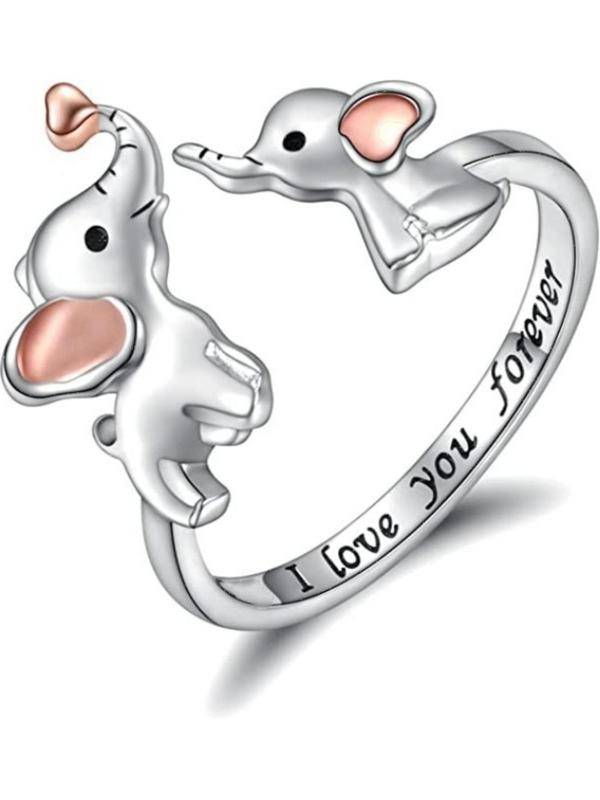 Elephant Design Cuff Ring, Love Forever Ring for Women for Party, Daily Clothing Decor, Trendy All-match & Exquisite Jewelry for Birthday Gift