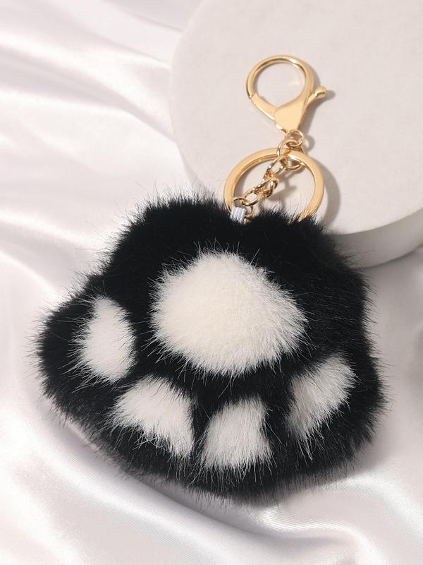 Women's Cute Fluffy Cat Paw Design Keychain, Fuzzy Novelty Keychain for Women & Girls for Car Keys, Fashion Kawaii Accessories for Daily Decoration