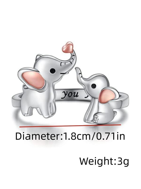 Elephant Design Cuff Ring, Love Forever Ring for Women for Party, Daily Clothing Decor, Trendy All-match & Exquisite Jewelry for Birthday Gift