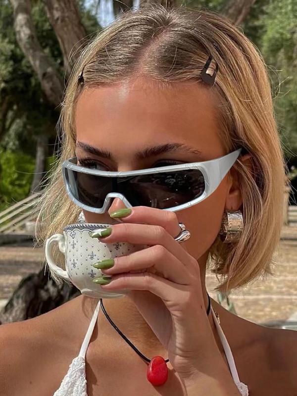 Unisex Punk Style Sunglasses, Trendy Y2K Style Wrap Around Sunglasses for Everyday Use, Fashion Accessories for Outdoor Activities