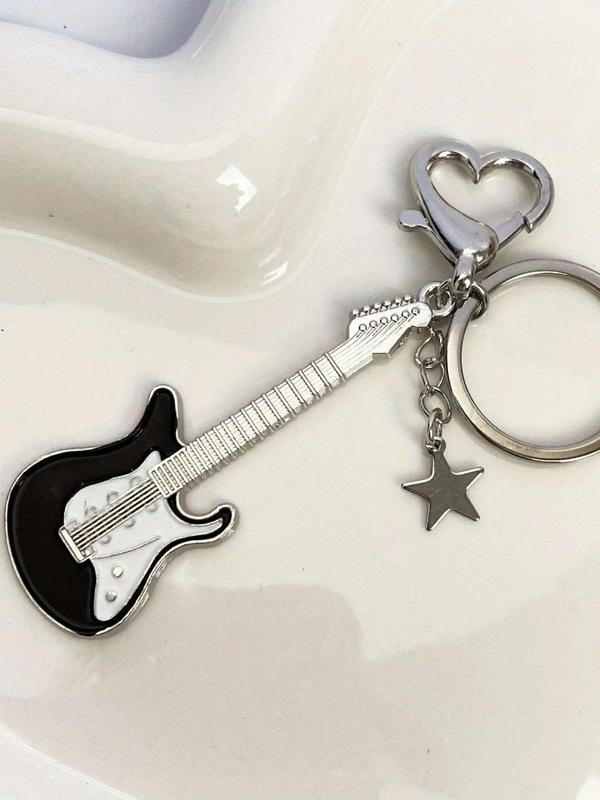 Guitar & Star & Heart Design Keychain, Fashionable Keychain for Men, Trendy All-match & Exquisite Keychain for Birthday Gift