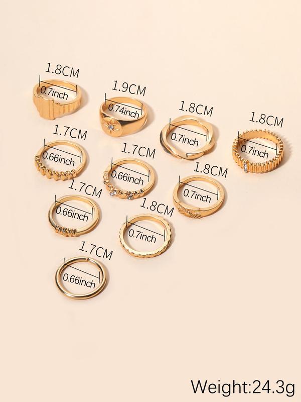 Fashion Eye Design Rhinestone Decorated Ring Stack, 10pcs set Casual and Versatile Rings Jewelry for Women, Simple All-match Fashion Cute Accessories for Party, Club