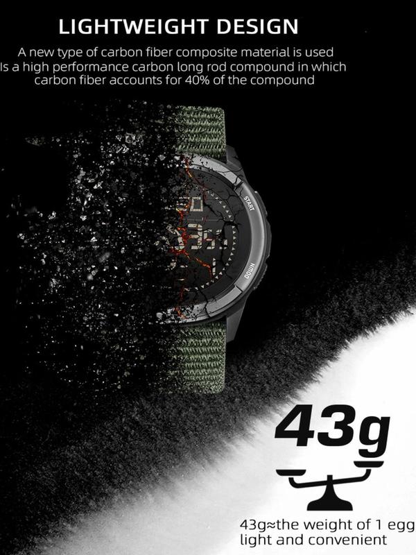 Men's Carbon Fiber Compass Watch, Fashionable Digital Watch with Nylon Watch Strap, 50M Waterproof Sports Watch for Men