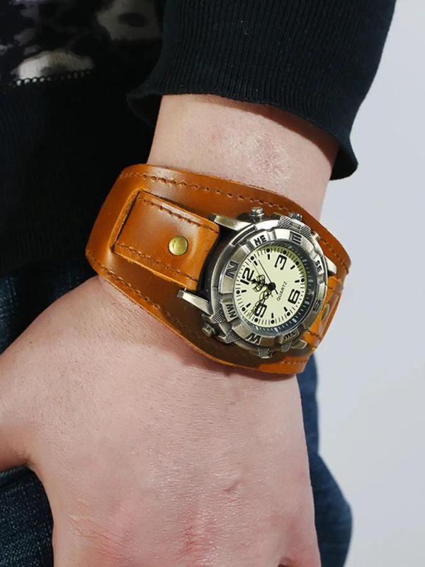 Vintage Round Dial Quartz Watch, Fashion Retro Style Watch for Party, Daily Clothing Decor, Trendy All-match & Exquisite Watch for Birthday Gift without Box, Fall Outfits, Earthtone Fall Freshness