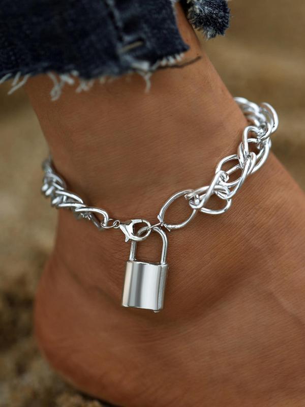 Fashion Chunky Chain & Lock Design Anklet for Women & Girls, Casual Simple Plain Anklet for Party, Daily Clothing Decor, Trendy All-match & Exquisite Jewelry for Birthday Gift