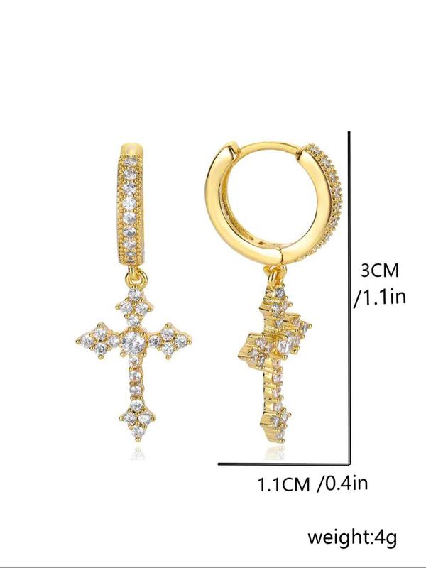 Women's Punk Style Rhinestones Decorated Cross Design Dangle Earrings, Casual Trendy Dangle Earrings, Fashionable Jewelry for Party & Daily Decoration