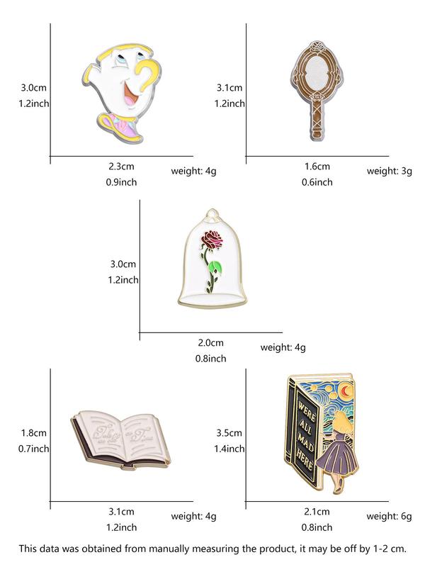 Cartoon Design Brooch, Cute Rose & Tea Cup & Book Design Brooch, Fashion Accessories for Women & Men, Enamel Pin for Backpacks, Jeans, Scarves, Hats Decoration