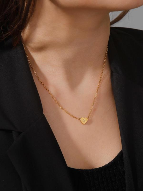 Heart & Letter Design Initial Pendant Necklace for Girlfriend, Elegant Stainless Steel Matching Jewelry, Girl's Temperament All-match Necklace, I Love My Girlfriend