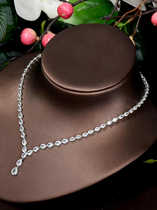 Women's Elegant Rhinestone Decorated Jewelry Set (5pcs), Exquisite Trendy Included Necklace & Bracelet & Earring & Ring Set, Fashionable Jewelry Set for Party Decoration