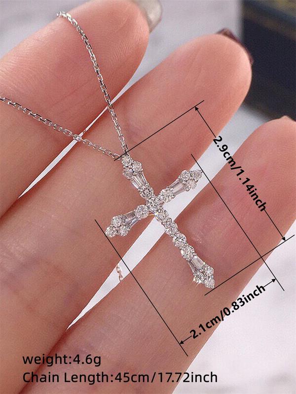 Rhinestone Cross Pendant Necklace for Women, 2024 New Style Jewelry for Party, Daily Clothing Decor, Trendy Cool Female Accessories for Birthday Gift